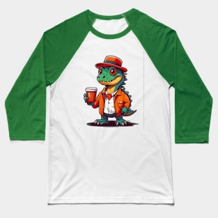 dinosaur Drinking Coffee Baseball T-Shirt